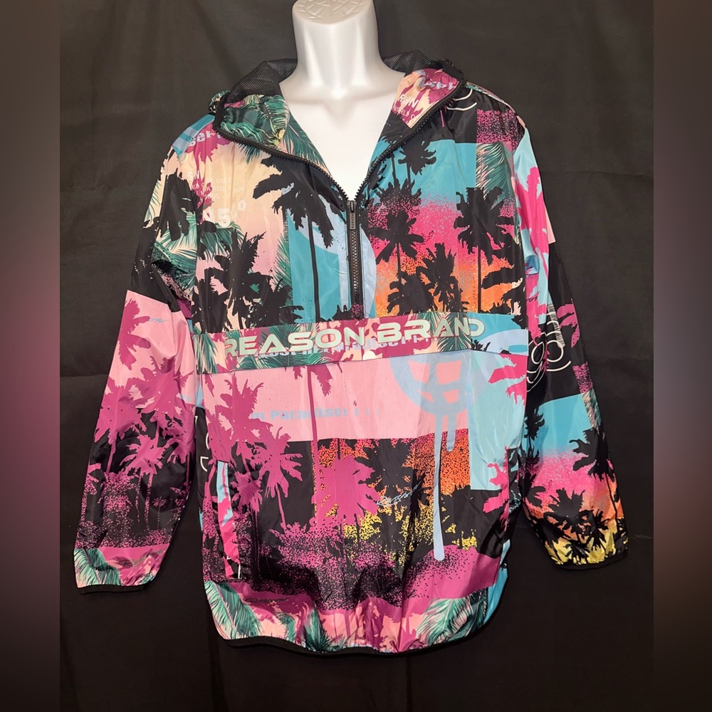 Reason Brand Lost in Paradise Hooded Pullover Windbreaker Jacket